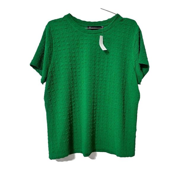 NYC New York Company  T Shirt Green Short Sleeve Round Neck Plus 3X Stretch - Picture 1 of 8